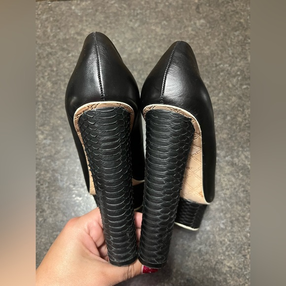 LAMB Black Leather Snake Platform High Heel Chunky Peep Toe Sexy Pump 8 - Picture 5 of 10
